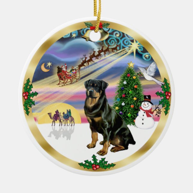Julafton Magic - Rottweiler 3 Julgransprydnad Keramik (Framsidan)