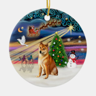 Julafton Magic - Shiba Inu 7 Julgransprydnad Keramik