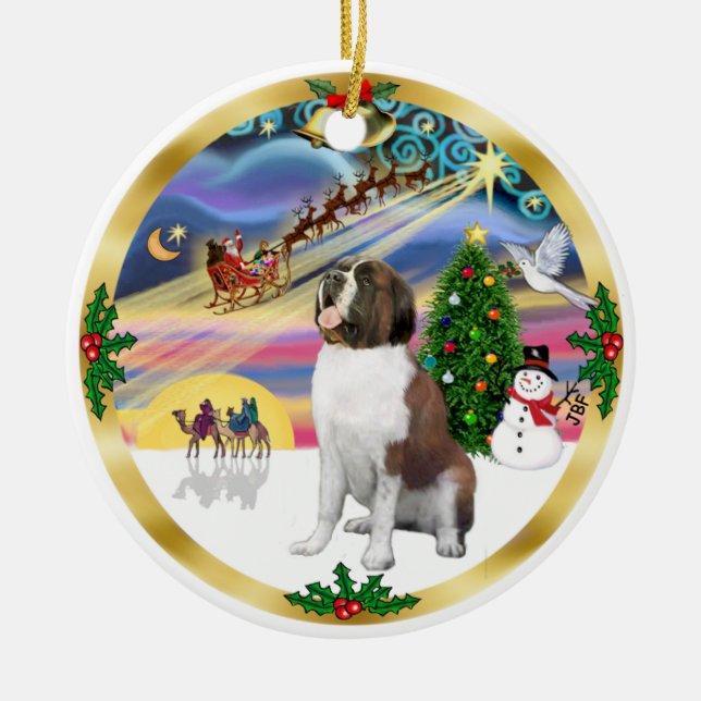 Julafton Magic - St Bernard 1 Julgransprydnad Keramik (Framsidan)