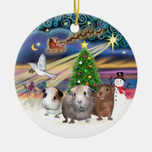 Julafton Magic - Three Guinea Grisar Julgransprydnad Keramik