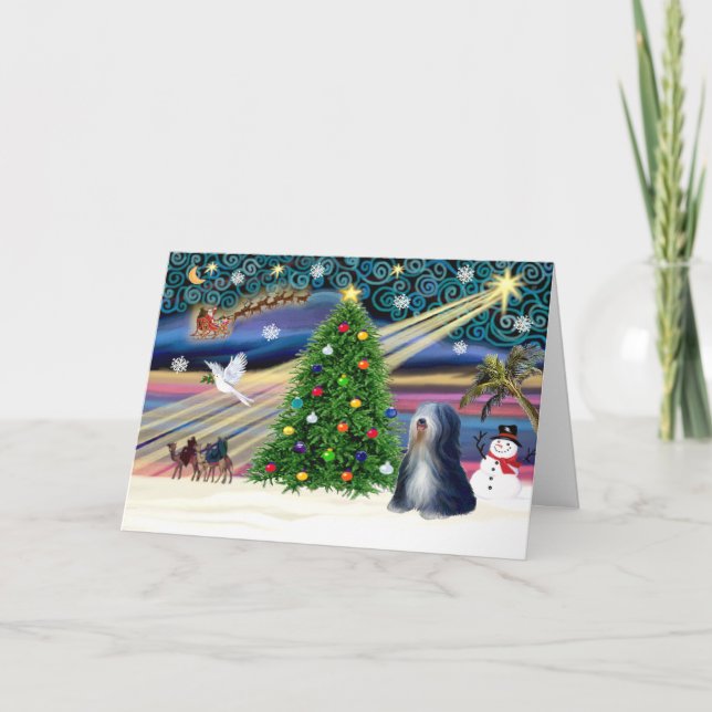 Julafton Magic-Tibetan Terrier (BW) Helgkort (Framsida)