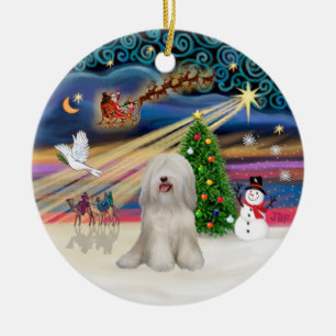 Julafton Magic - Tibetan Terrier (vit) Julgransprydnad Keramik