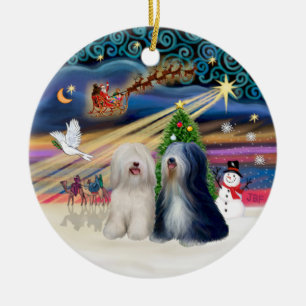 Julafton Magic - Tibetan Terriers (TWO) Julgransprydnad Keramik