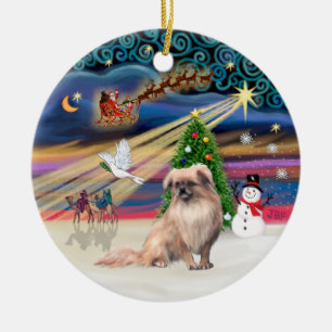 Julafton Magic - Tibetansk spanjor (fawn) Julgransprydnad Keramik