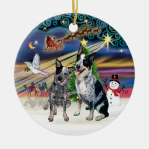 Julafton Magic - Two Australian Cattle Hundar Julgransprydnad Keramik