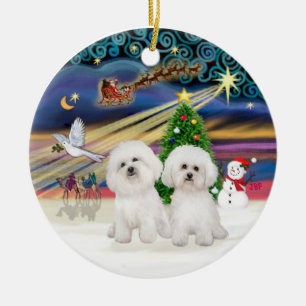 Julafton Magic - Two Bichon Frise Julgransprydnad Keramik