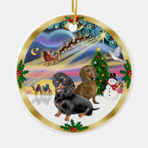 Julafton Magic - Two Dachshunds (bl+rd) Julgransprydnad Keramik