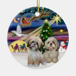 Julafton Magic - Two Shih Tzus (P2+Y) Julgransprydnad Keramik