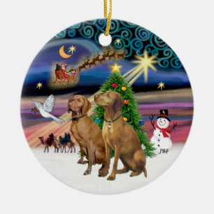 Julafton Magic - Two Vizslas Julgransprydnad Keramik