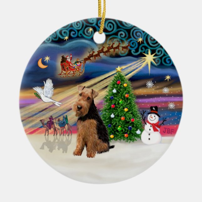 Julafton Magic - Welsh Terrier Julgransprydnad Keramik (Framsidan)