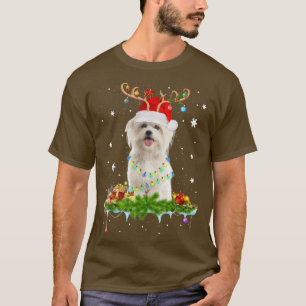 Julafton Maltesisk Hund jul Ljus Santa Reindeer D T Shirt