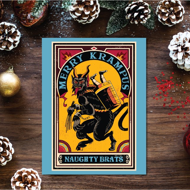 Julafton Merry Krampus Naughty Brats Circus Poster Helg Vykort (Add some fun to your Christmas greetings with this Krampus postcard design.)