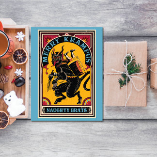 Julafton Merry Krampus Naughty Brats Circus Poster Helgkort