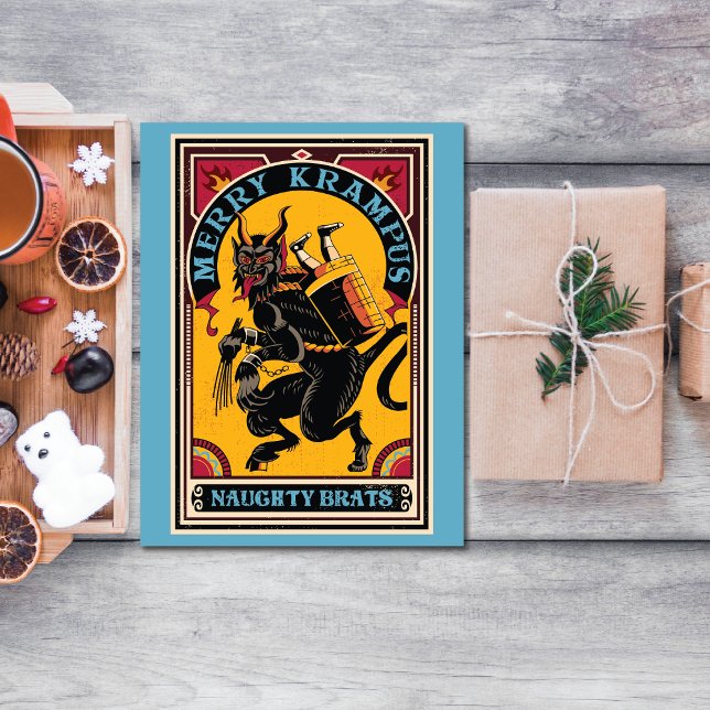 Julafton Merry Krampus Naughty Brats Circus Poster Helgkort (Skapare uppladdad)