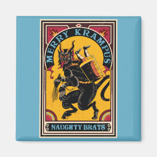 Julafton Merry Krampus Naughty Brats Circus Poster Magnet