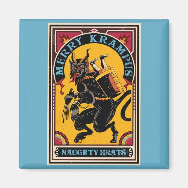 Julafton Merry Krampus Naughty Brats Circus Poster Magnet (Framsidan)