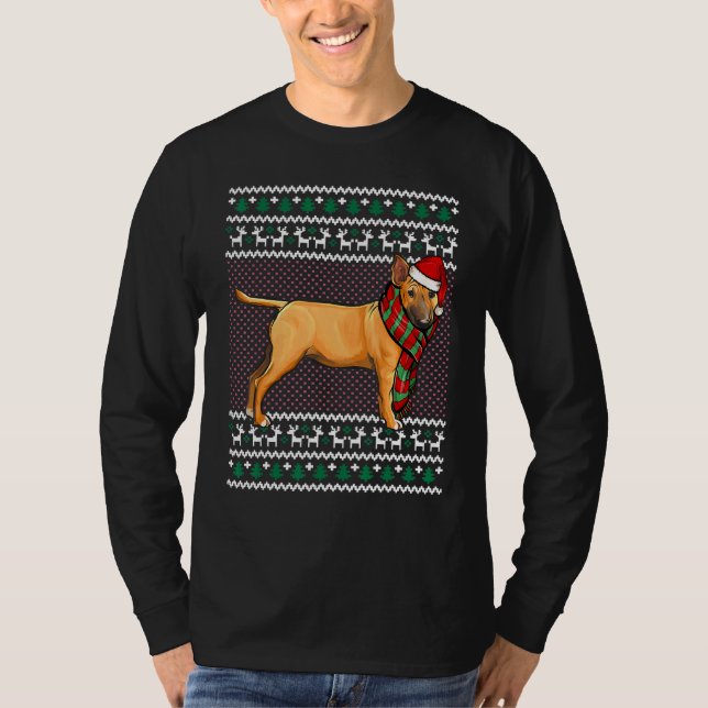 Julafton Miniature Bull Terrier Hund Santa Hat Ugl T Shirt (Framsida)