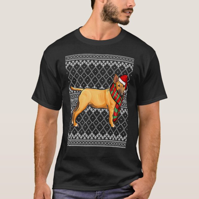 Julafton Miniature Bull Terrier Jultomten Hat Ugly T Shirt (Framsida)