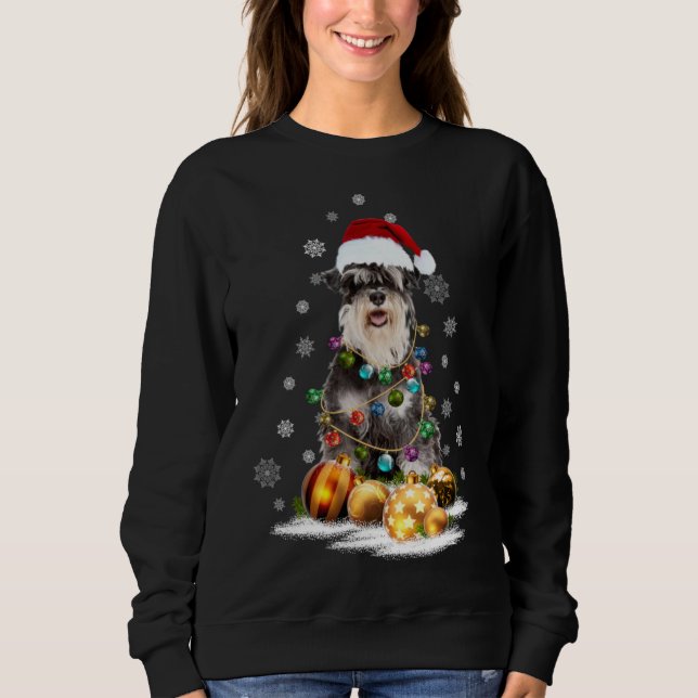 Julafton minister Schnauzer Hund jul Ljus Sant T Shirt (Framsida)