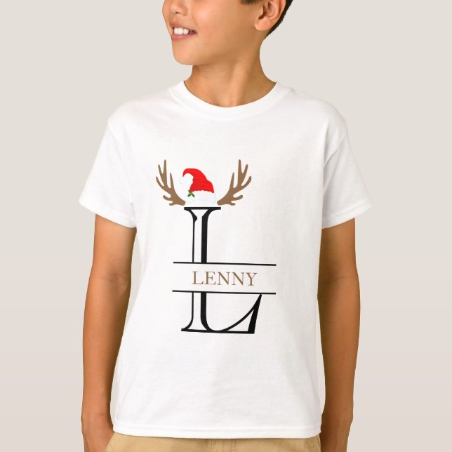 Julafton Monogram Brev L Antlers Sants Hat T Shirt (Framsida)