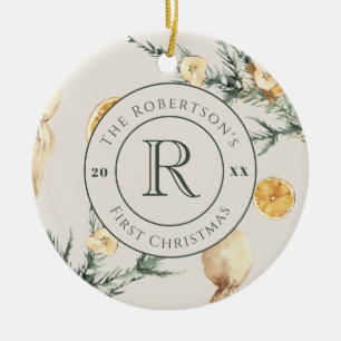 Julafton: Monogrammed Newlyed Julgransprydnad Keramik