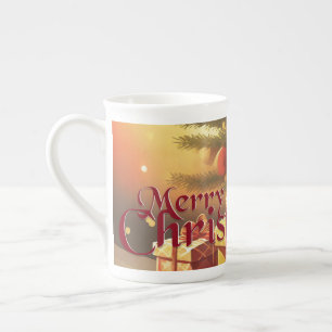 Julafton Motif, med Presenter under Julgran Benporslin Mugg