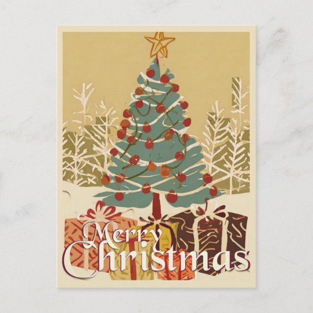 Julafton Motif, med Presenter under Julgran Helg Vykort (Framsida)