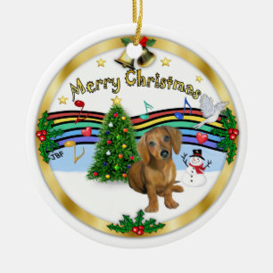 Julafton Music 1 - MC - Dachshund valp 13 Julgransprydnad Keramik