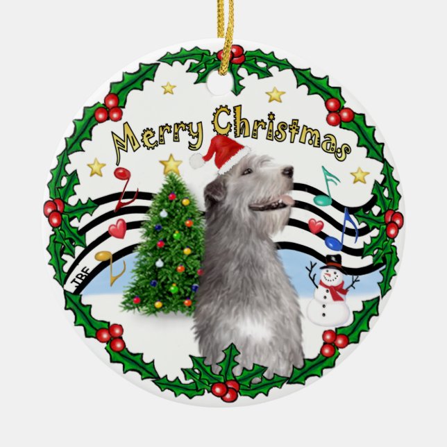 Julafton Music 1 - MC - Irish Wolfhound (hat) Julgransprydnad Keramik (Framsidan)