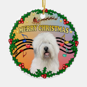 Julafton Music 1 - Old English Sheepdog Julgransprydnad Keramik