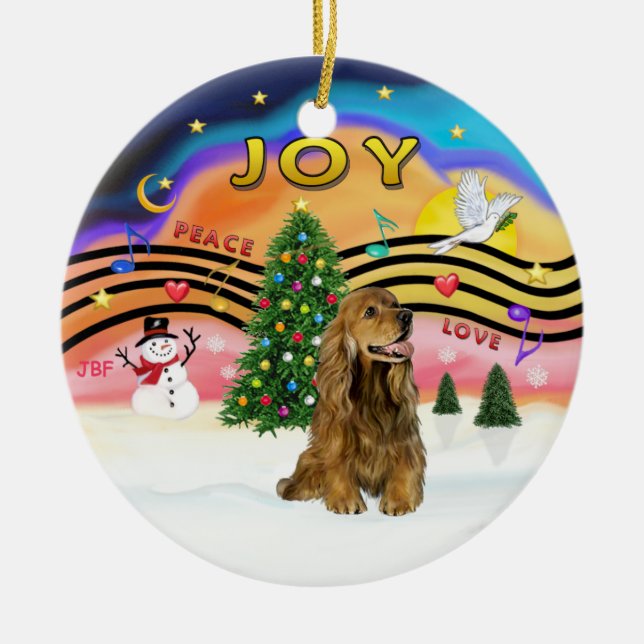 Julafton Music 2 - Cocker (brun) Julgransprydnad Keramik (Framsidan)