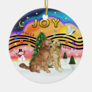 Julafton Music 2 - Golden Retrievers (TWO) Julgransprydnad Keramik