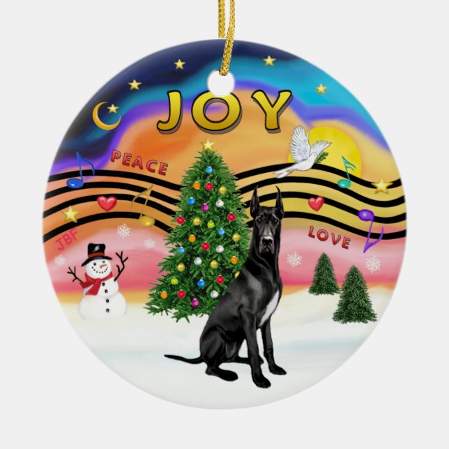 Julafton Music 2 - Great dane (svart - kröd) Julgransprydnad Keramik (Framsidan)