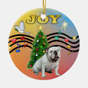 Julafton Music - English Bulldog (vit) Julgransprydnad Keramik