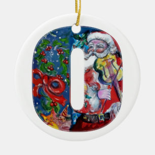 JULAFTON O BREV /JULTOMTEN MED VIOLIN MONOGRAM JULGRANSPRYDNAD KERAMIK