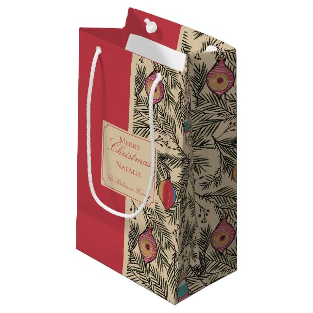 Julafton Ornament, Gräs, Berries, Röda och Guld Vi (Framsidan Vinklad)