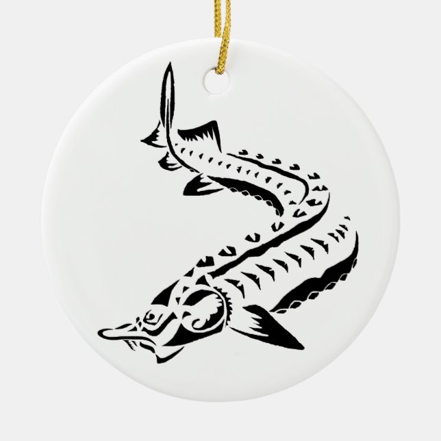>JULAFTON ORNATION -STURGEON FISH -BELUGA TRIBAL JULGRANSPRYDNAD KERAMIK (Framsidan)