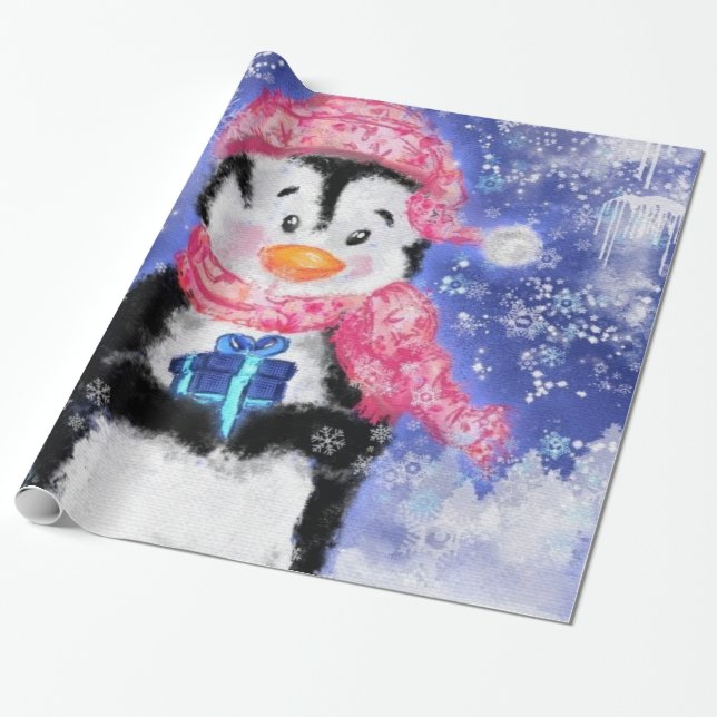 Julafton: Papper Little Penguin med Gift Presentpapper (Utrullad)