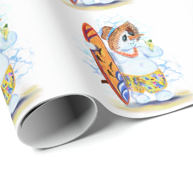 Julafton, Papper, Snögubbe Surfer Presentpapper (Rullad Hörn)