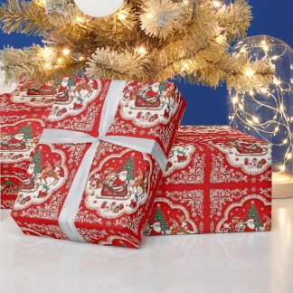 Julafton: Papper Vintage Santa Sleigh Presentpapper