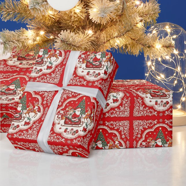 Julafton: Papper Vintage Santa Sleigh Presentpapper (Helgdagar)