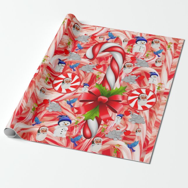 Julafton, Pappra Snögubbe Peppermynt Presentpapper (Utrullad)