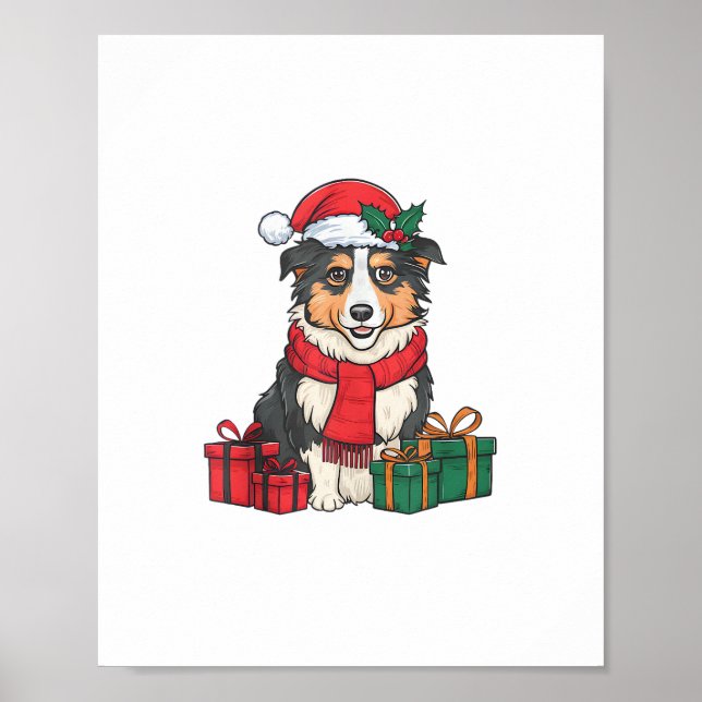 Julafton Party Dekoration Australian shepherd Hund Poster (Framsidan)