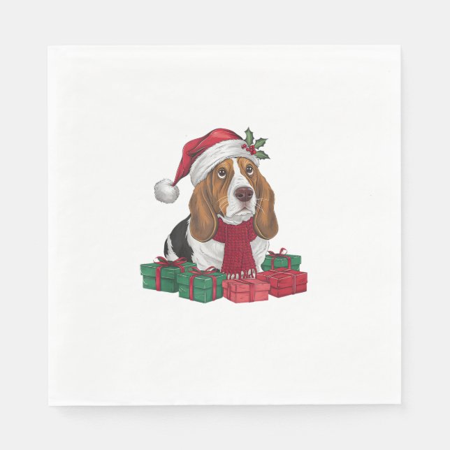 Julafton Party Dekoration Santa Basset Hound Hund  Pappersservett (Framsidan)