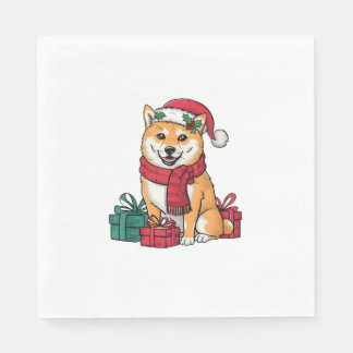 Julafton Party Dekoration Santa Shiba Inu Hund Chr Pappersservett