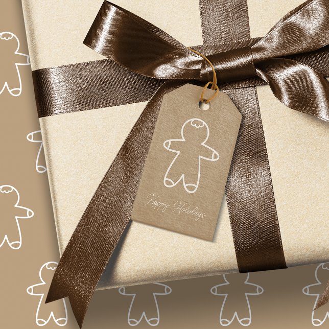 Julafton Pepparkaksgubbe Beige #C6A27F Märkre Presentetikett (Beige Gingerbread Man Holiday Gift Tag)
