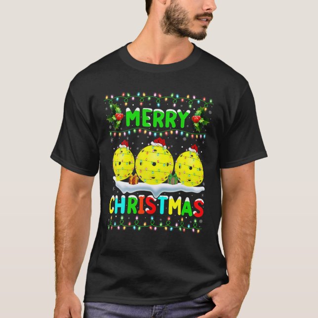 Julafton Pickleball Lighting Santa God jul Pic T Shirt (Framsida)