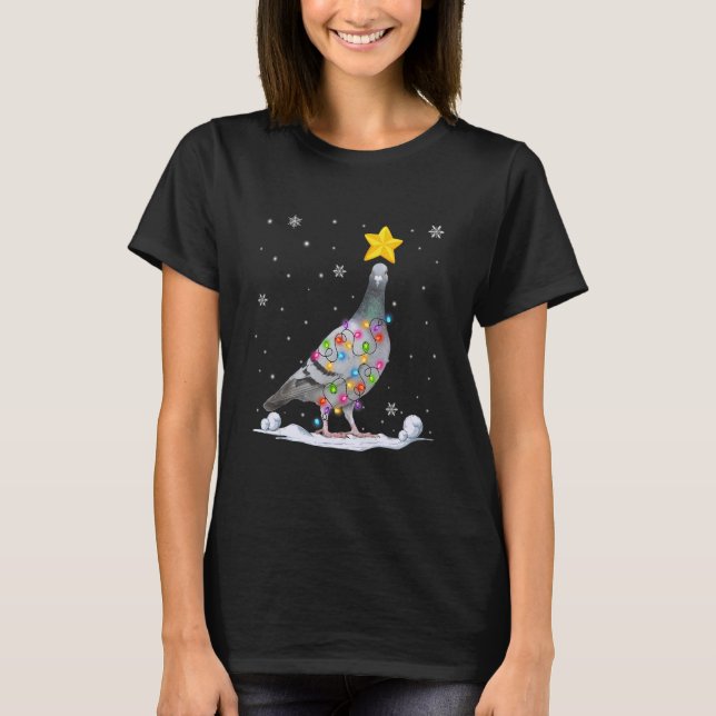 Julafton Pigeon Animals Julgran Ljus T Shirt (Framsida)