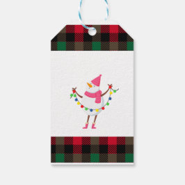 JULAFTON PLAID DESIGN MED SNÖGUBBE OCH CHRISTMAS L PRESENTETIKETT