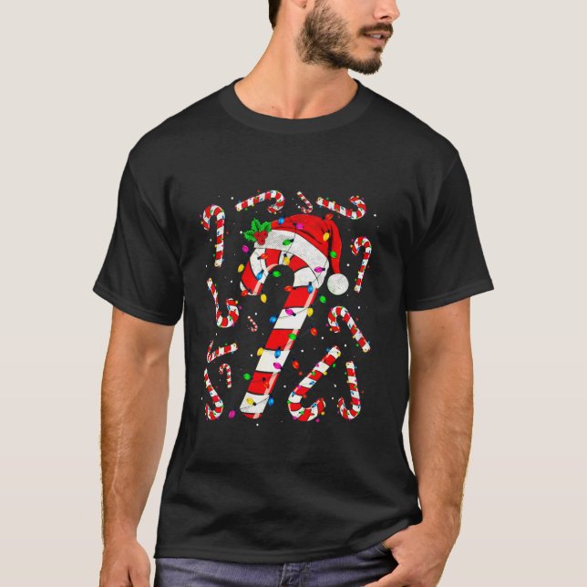 Julafton Red and White Candy cane Santa Ligh T Shirt (Framsida)